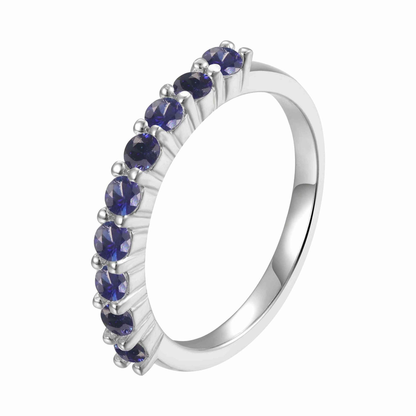0.9 Ct Round Blue Sapphire Prong Silver Half Eternity Ring