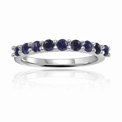 0.9 Ct Round Blue Sapphire Prong Silver Half Eternity Ring