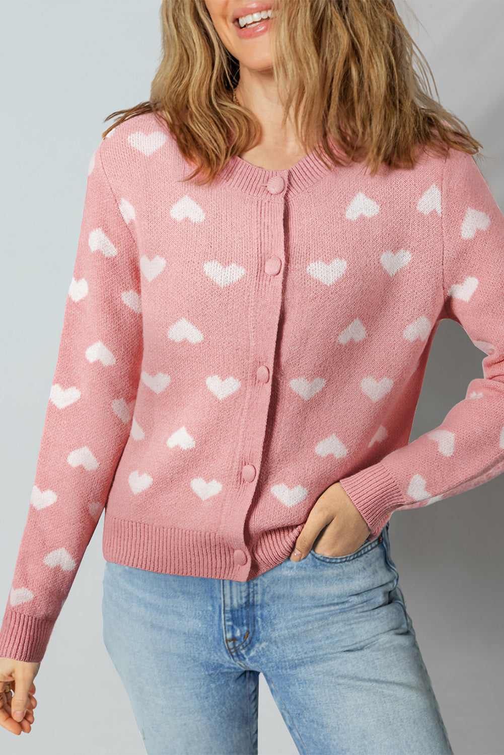Zara Pattern Front Cardigan Sweater - Light Pink / L - 12/14