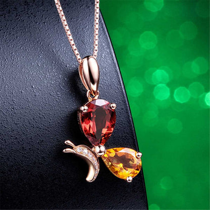 Red Crystal & Cubic Zirconia Pear-Cut Butterfly Pendant Necklace