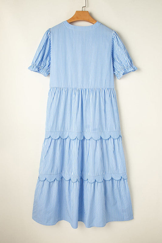 Threaded Pear Noah Stripe Tiered Scallop Long Dress