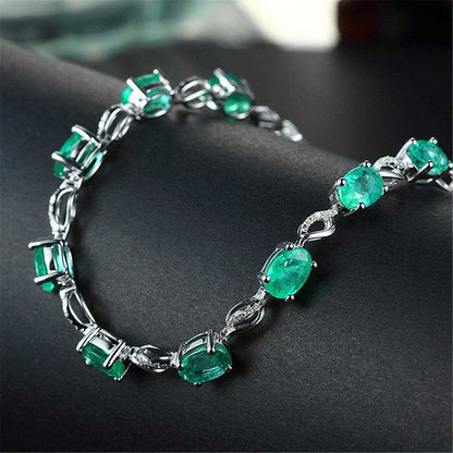 Green Crystal & Cubic Zirconia Clover Tennis Bracelet