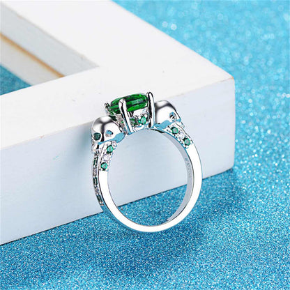 Green Crystal & Cubic Zirconia Skull-Accent Ring-3