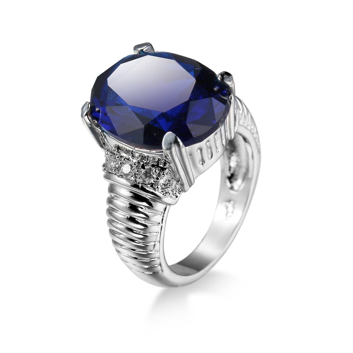 Navy Crystal & Silvertone Round Ring