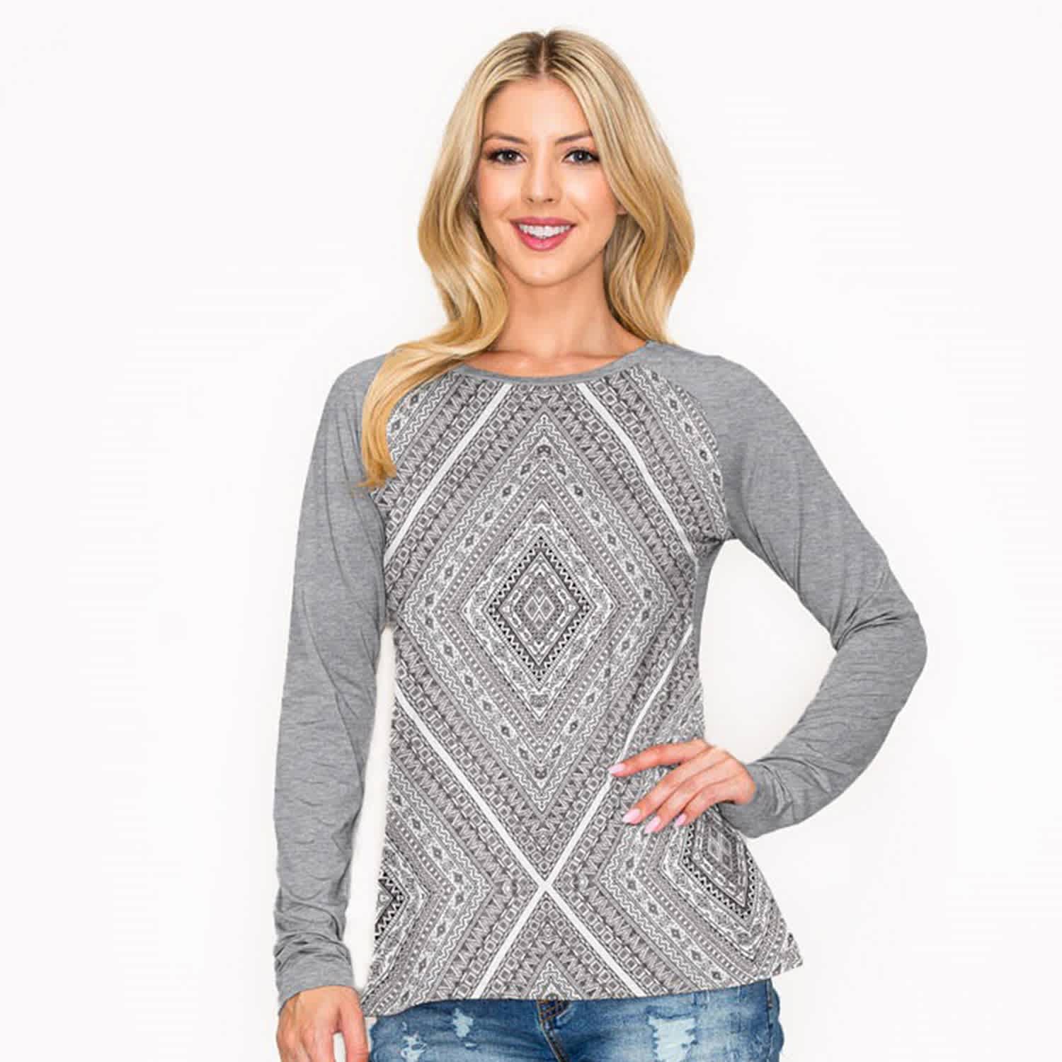Geometric Print Longsleeve Crop Shirt main image 0