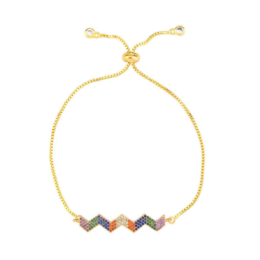 Colored Cubic Zirconia & Goldtone Charm Adjustable Bracelet