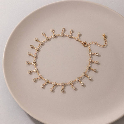 Cubic Zirconia & Goldtone Tassel Anklet