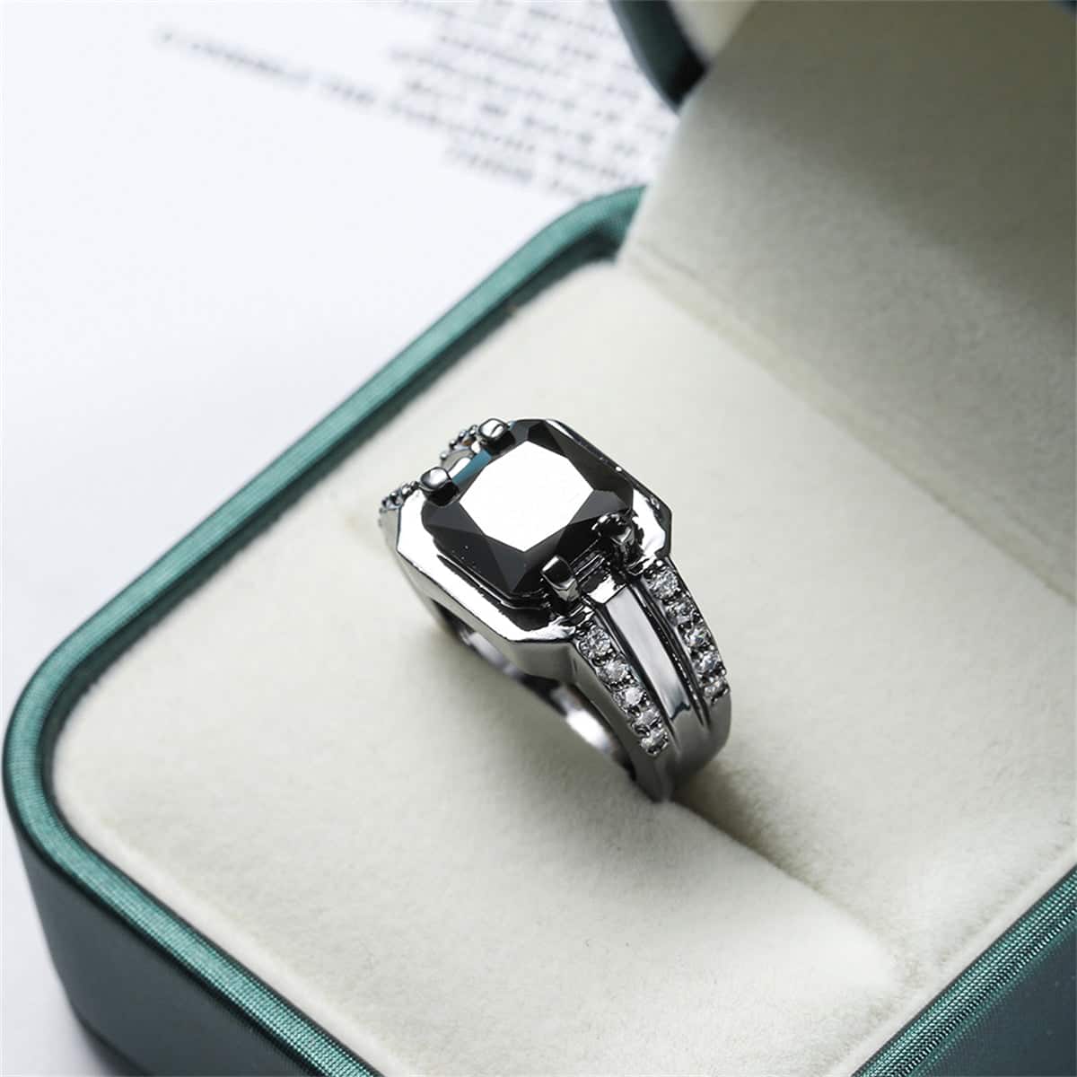 Black Crystal & Cubic Zirconia Ring-5