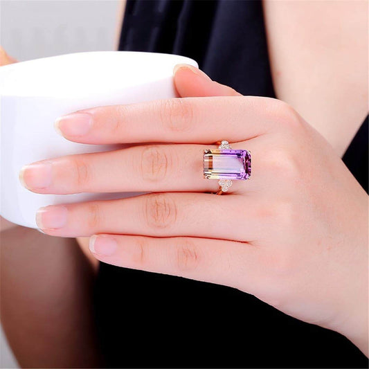 Purple Crystal & Cubic Zirconia Rose Goldtone Rectangle Ring