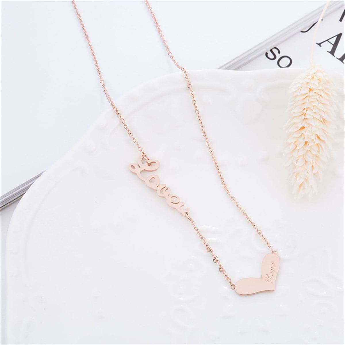 Rose Goldtone 'Love' Heart Pendant Necklace