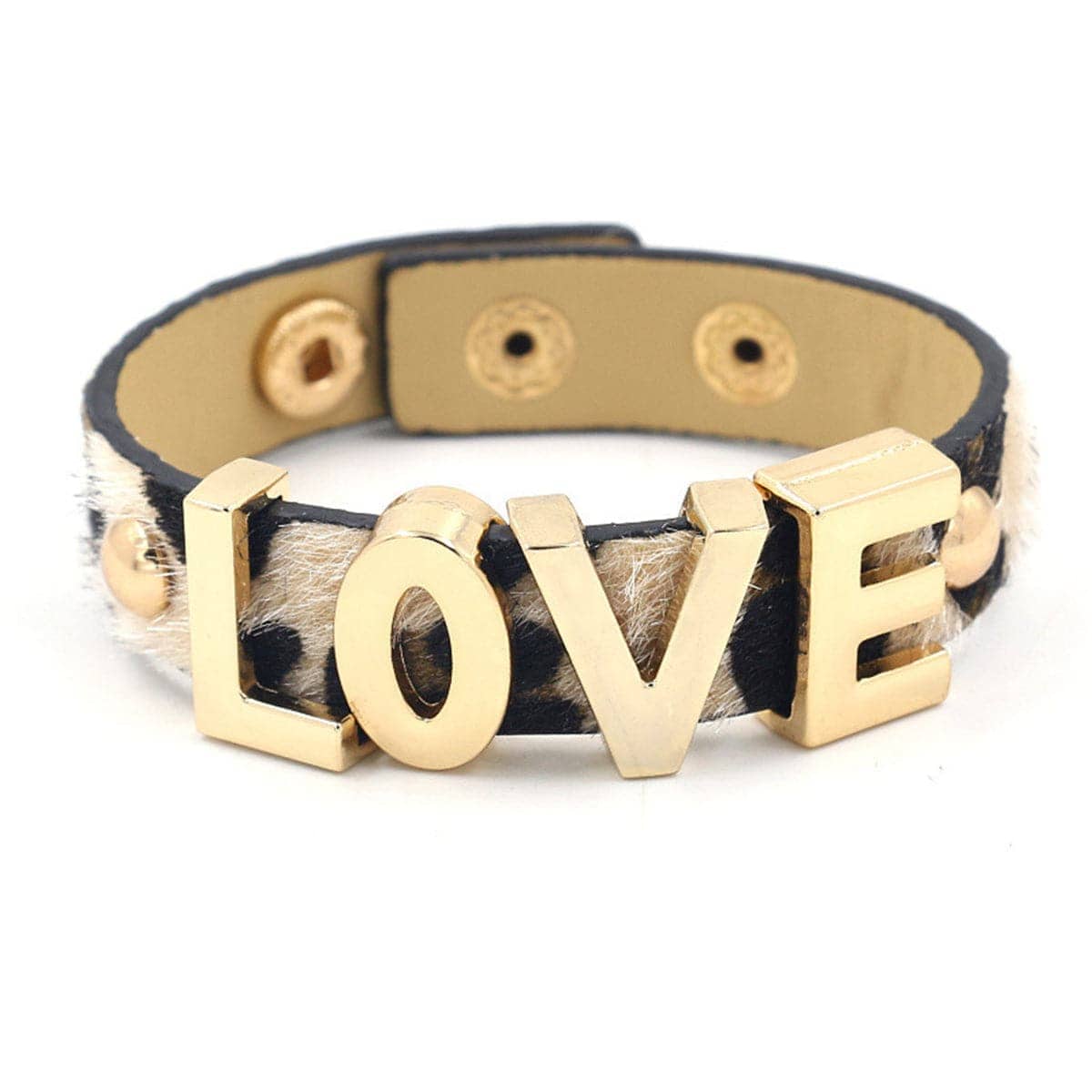 Light Coffee Polyurethane & Goldtone Leopard 'Love' Bracelet