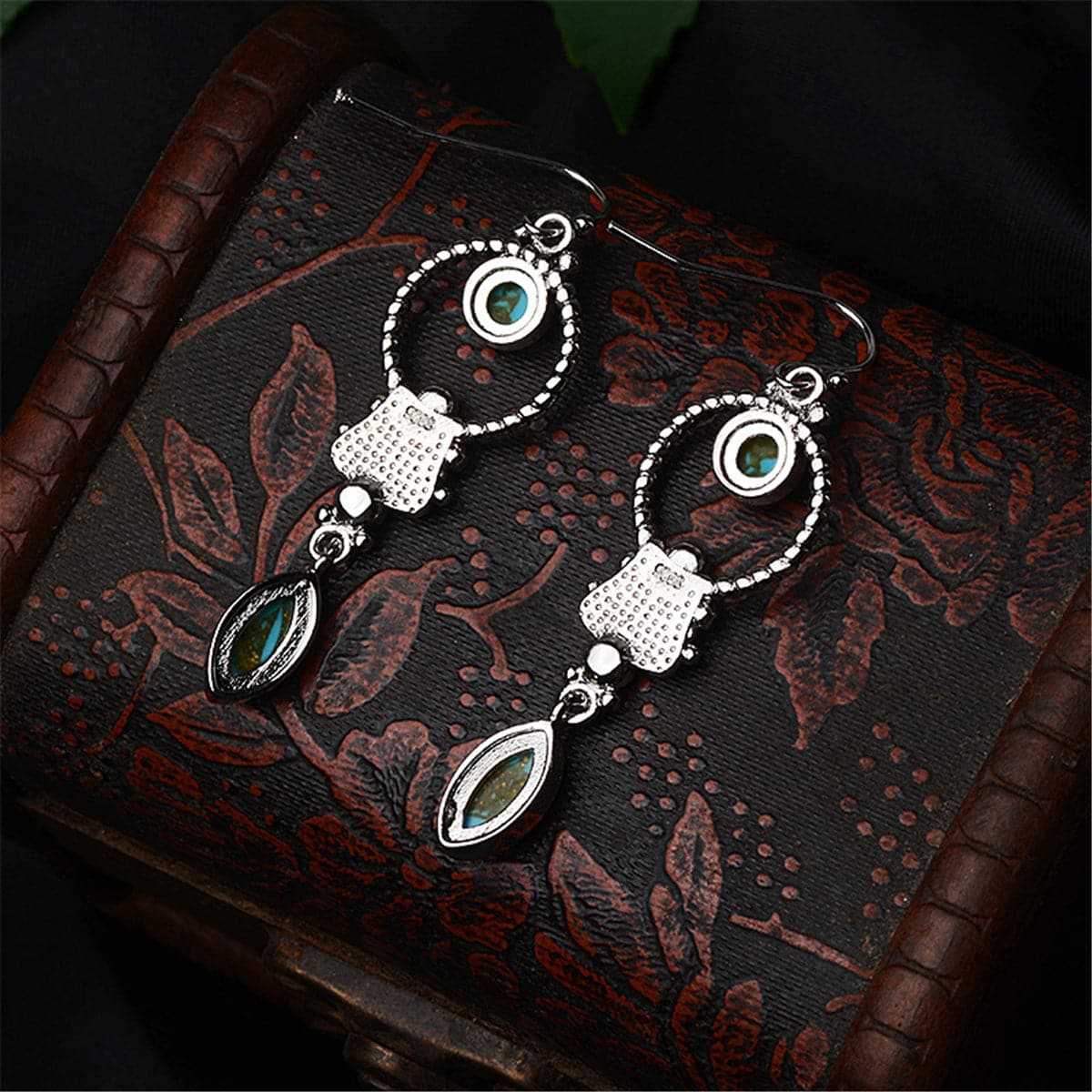 Turquoise & Silvertone Open Circle Drop Earrings
