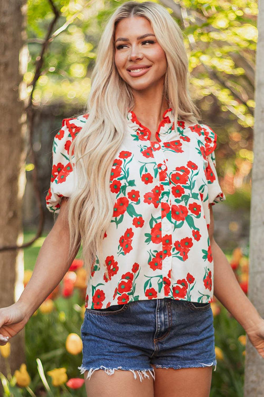 Threaded Pear Amyra Floral Puff Sleeve Blouse
