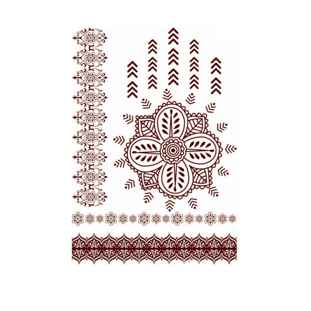 Red Lace Flower Temporary Tattoo Set - 5 Pcs