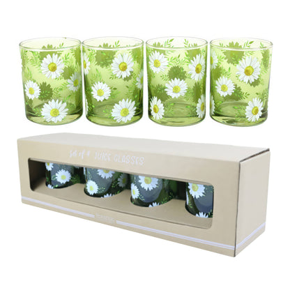 Glass Daisy Juice Glasses Set of 4 Wood Multicolored for Spring Serving and Entertaining