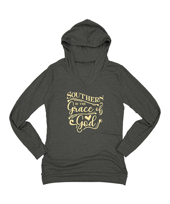Heather Charcoal 'Southern by the Grace of God' Lightweight Hoodie - W ...