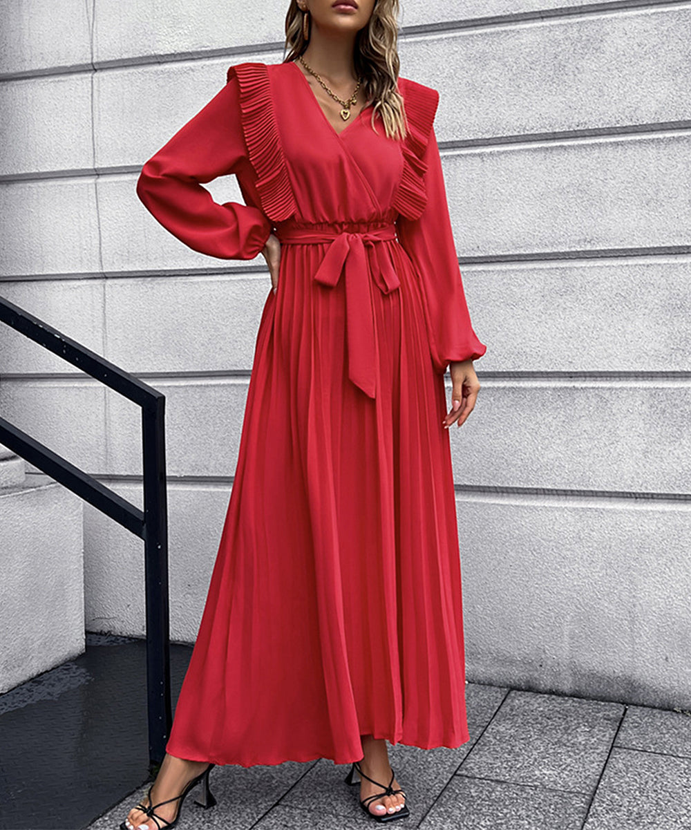Red Ruffle-Side Pleated-Skirt Maxi Dress - Women – Zulily