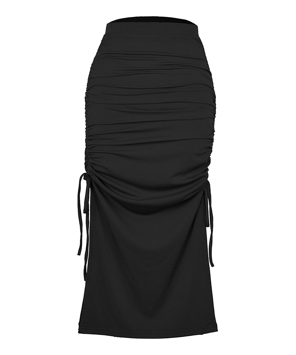 Black High-Waist Ruched Side-Slit Maxi Skirt - Women – Zulily