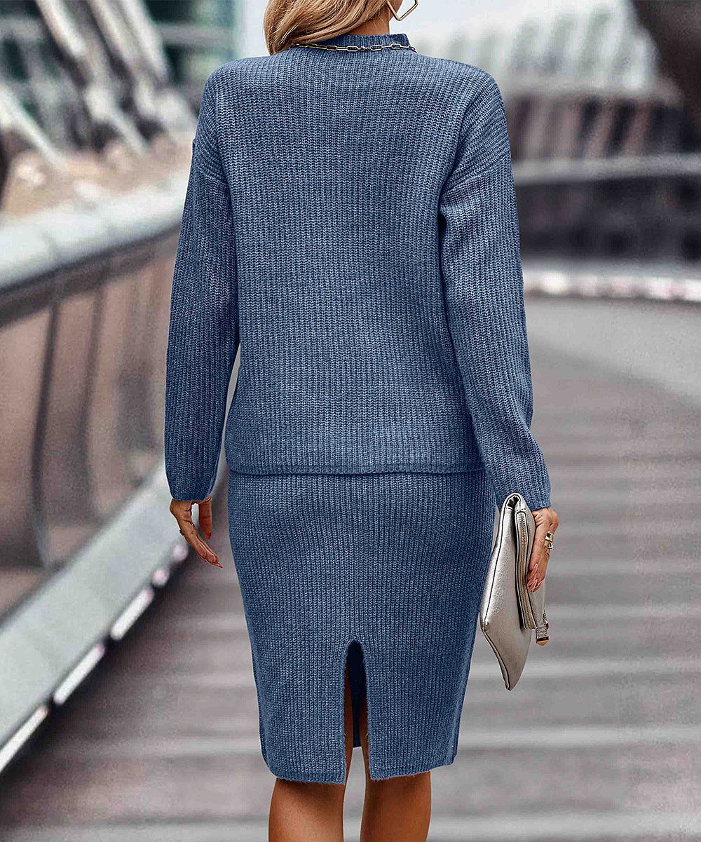 Gray-Blue Mock Neck Sweater & Midi Skirt - Women – Zulily