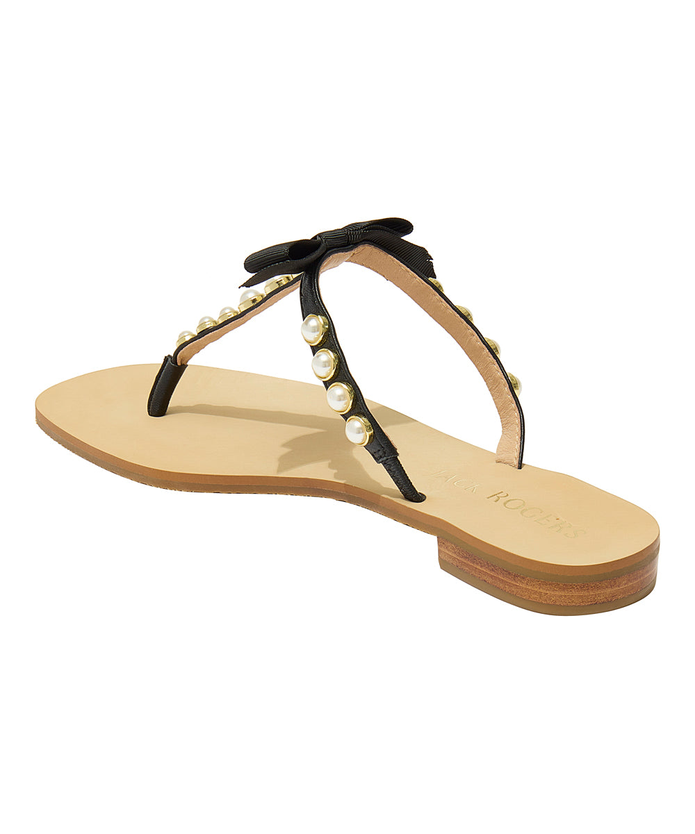 Black Bow Sandpiper Leather Sandals - Women – Zulily